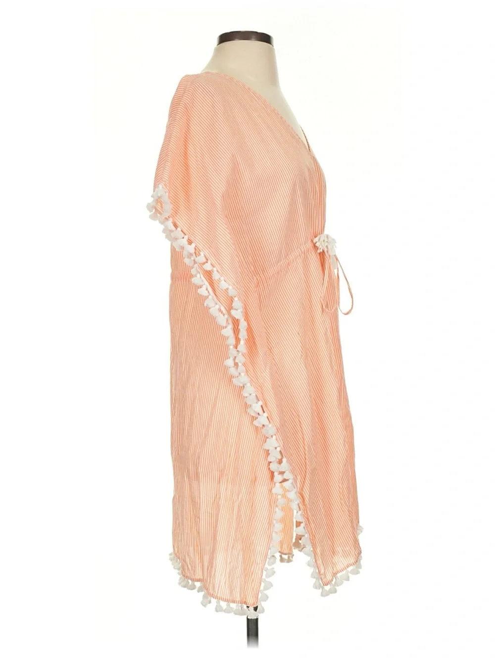 Tory Burch Peach Striped Pom-Pom Caftan Cover-Up